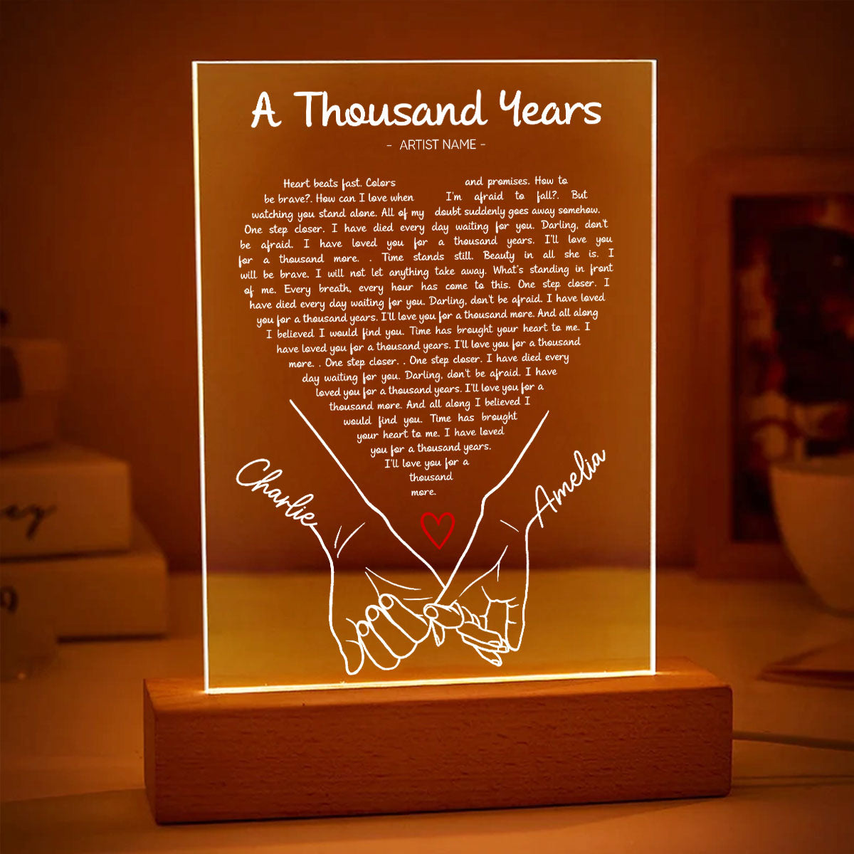Couple Song Vinyl Heart Shaped Lyrics, Personalized LED Night Light,  Gift for her, Gift for him