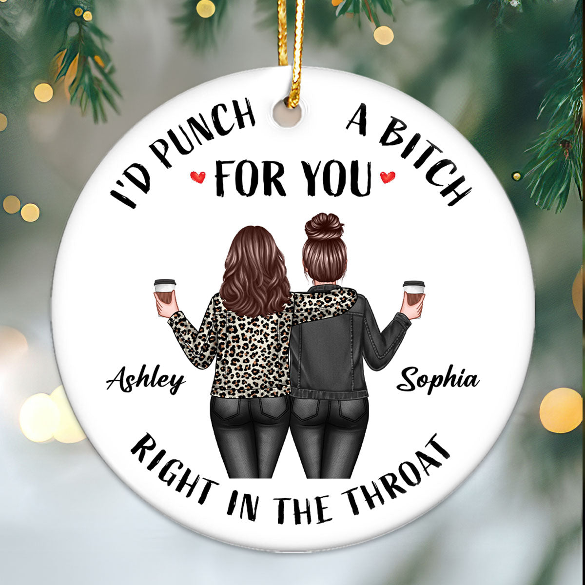 Back View Besties Christmas Personalized Ceramic Ornament, Funny Gift For Besties, Best Friends, BFF