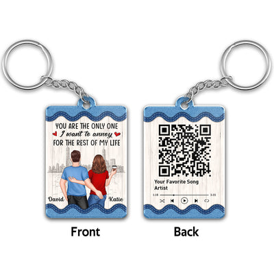Denim Pattern Back View Couple Touching Favorite Song Scannable QR Code Personalized Acrylic Keychain