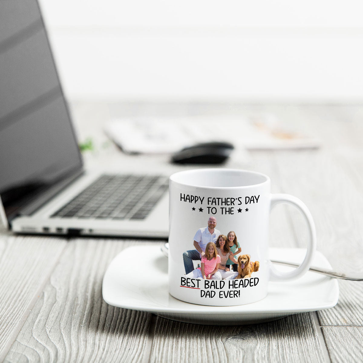 Behind Spoiled Daughter Is Bald Headed Father Photo Inserted Funny Father‘s Day Gift For Dad Personalized Mug