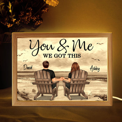 Back View Couple Sitting Beach Landscape Personalized Wooden Frame Light Box