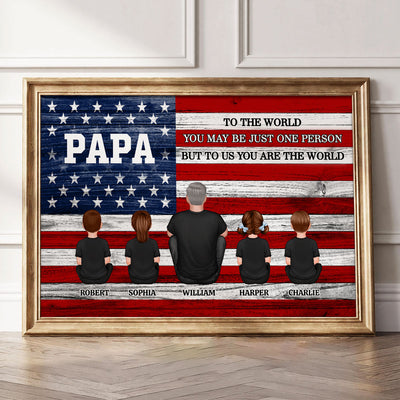 Nation Flag Grandpa And Kids Sitting Personalized Poster| Heartfelt Father's Day Gift For Grandpa
