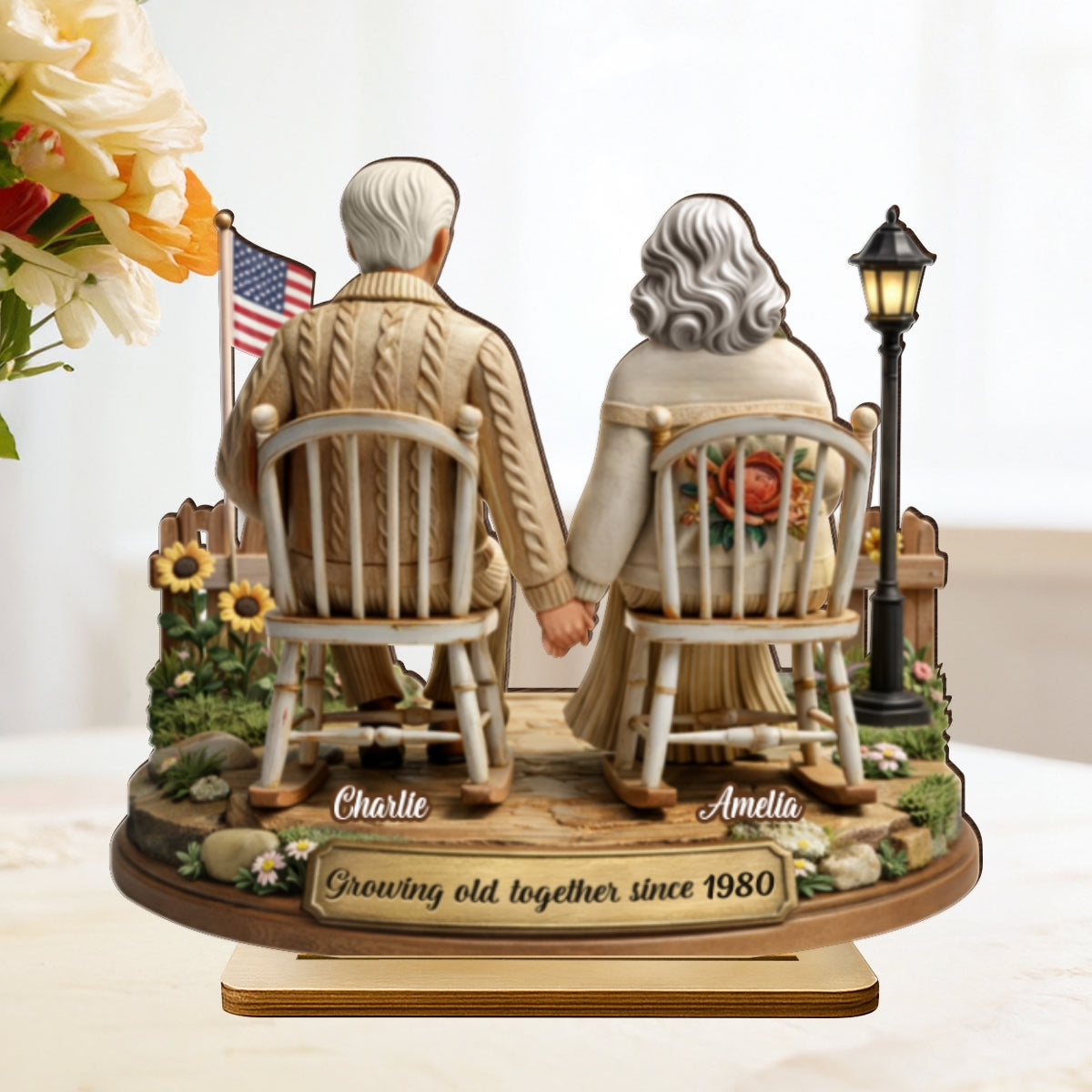 3D Effect Couple Sitting Together - Personalized 2-Layered Wooden Plaque - Heartfelt Valentine's Day Gift for Him, for Her