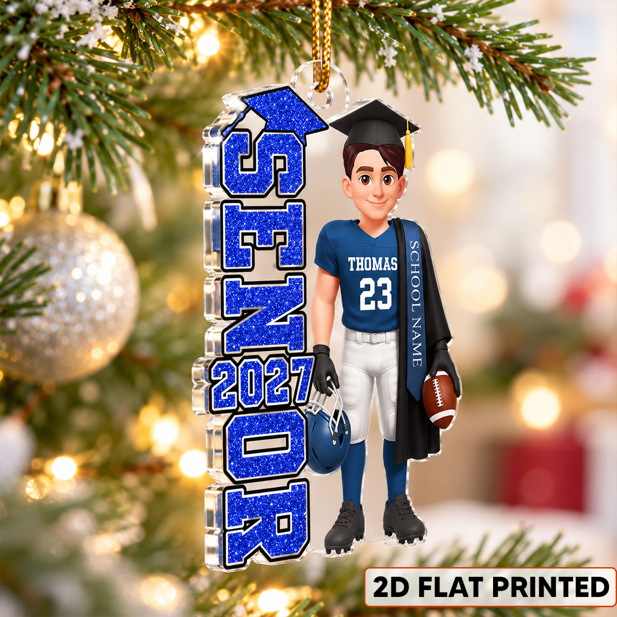 Football Senior 2026 2027 - Personalized Acrylic Ornament - Christmas Gift For Seniors, Daughter, Son, Granddaughters, Grandsons