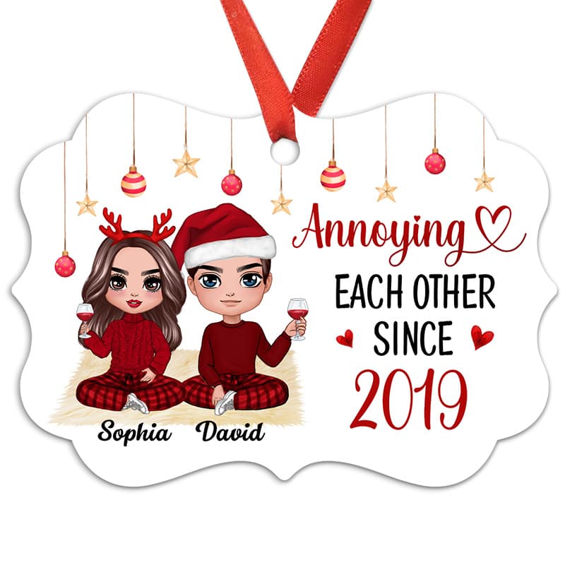 Christmas Doll Couple Sitting Together Since Personalized Christmas Ornament