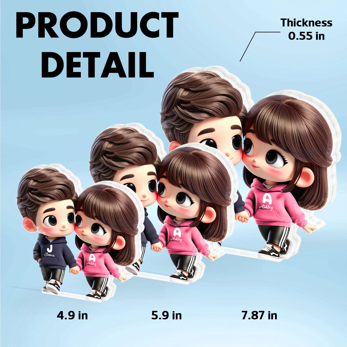 3D Effect Cute Cartoon Couple Holding Hands Personalized Acrylic Block Plaque, Anniversary &  Gift for him, Gift for her