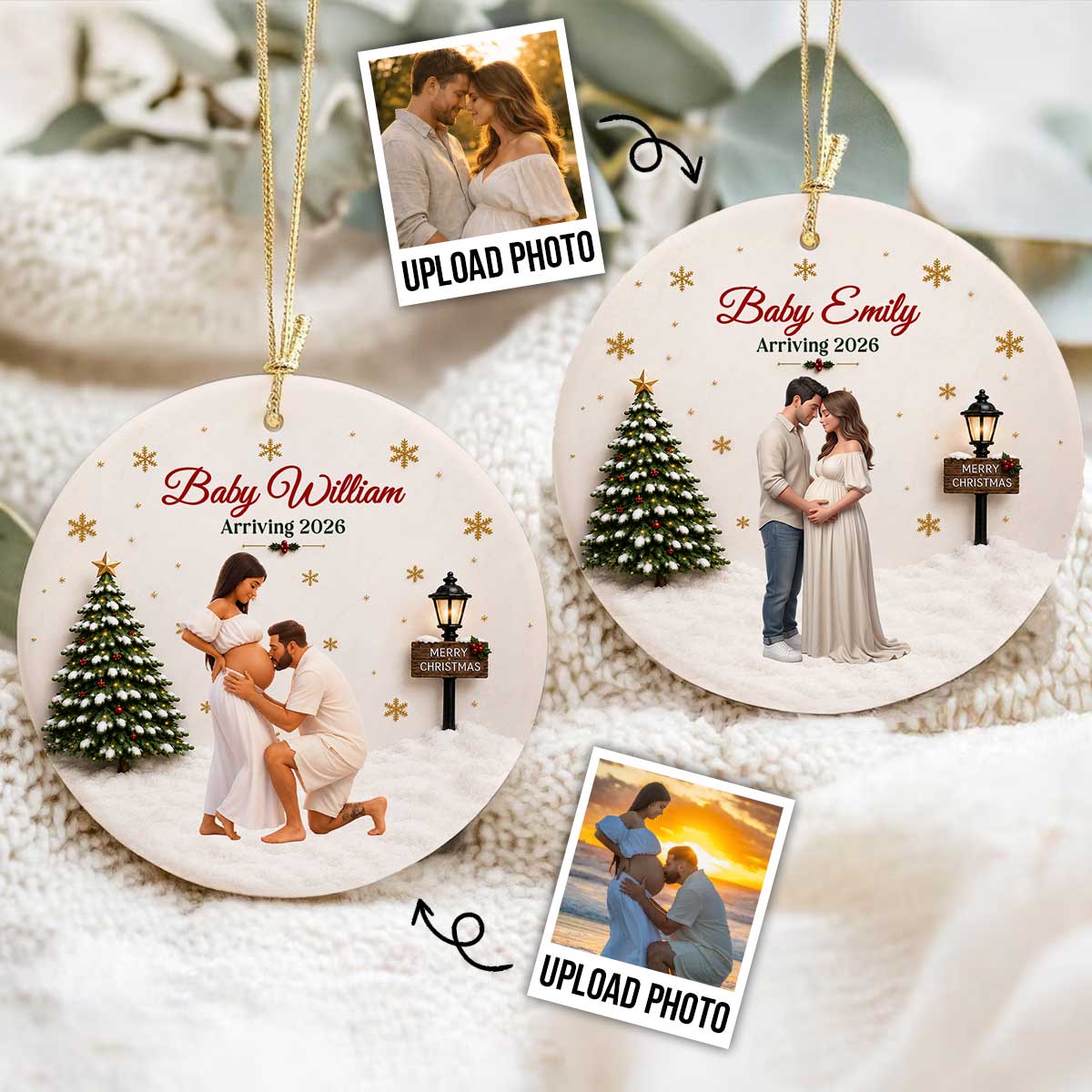 Our Little Christmas Miracle Upload Photo - Personalized Ceramic Ornament - New Mom Gift, Expecting Parent Gift