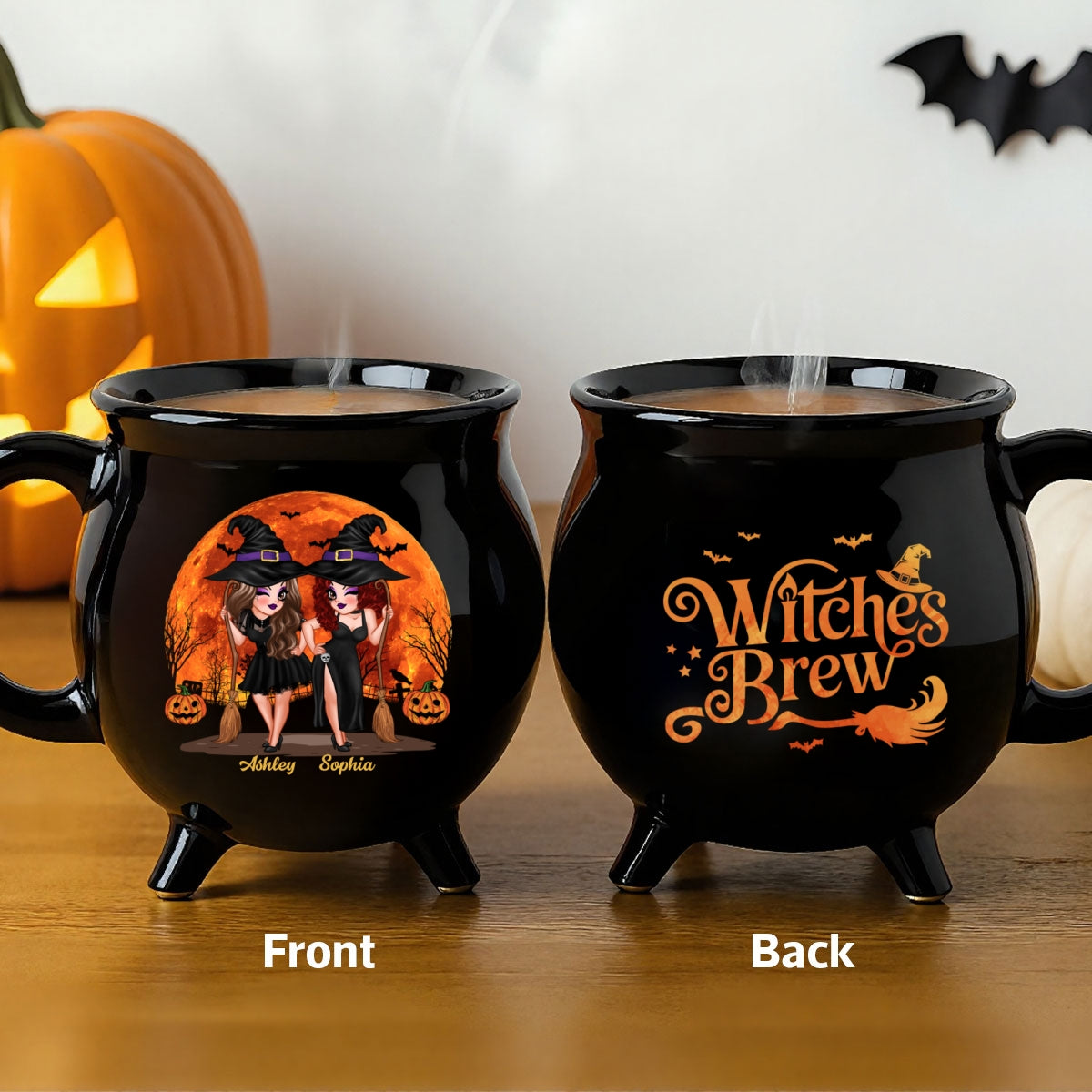 Halloween Pretty Witch Besties Witches Brew Personalized Ceramic Cauldron Mug