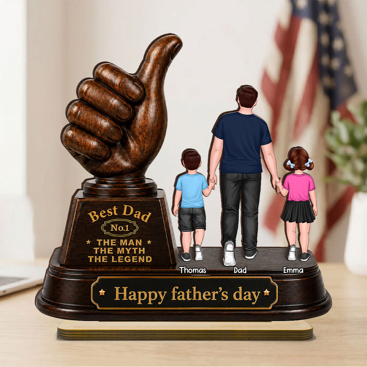 No. 1 Dad Grandpa Trophy - Personalized 2-Layered Wooden Plaque - Father's Day Gift for Dad, Husband
