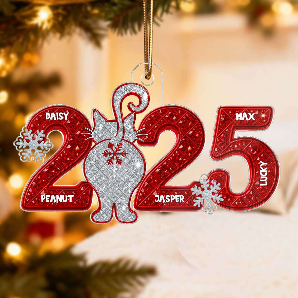 3D Shining Effect Christmas Cat Custom Names - Personalized Acrylic Ornament - Gift For Cat Lovers