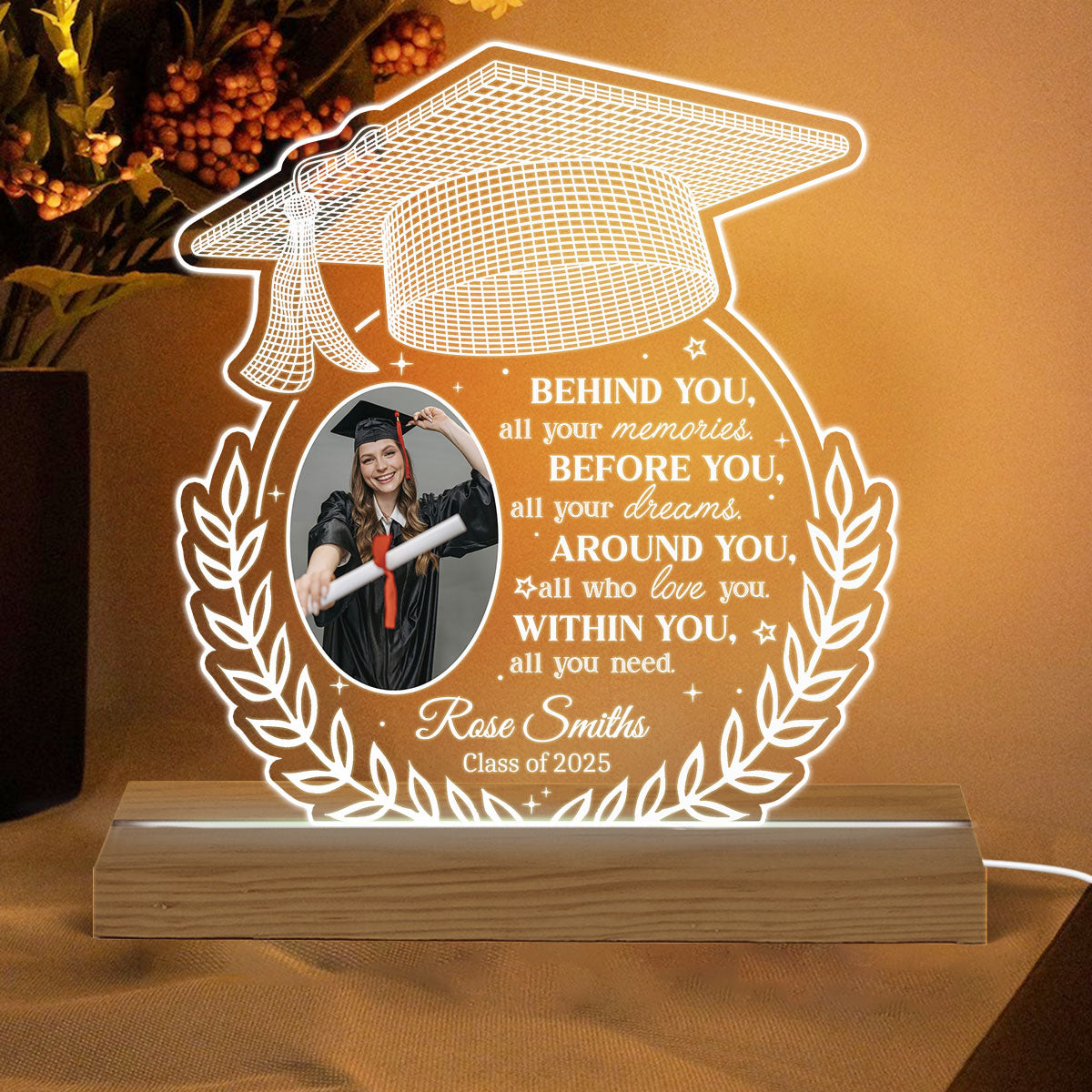 Photo Upload Behind You All Your Memories Personalized Custom Shape Warm LED Night Light, Graduation Gift