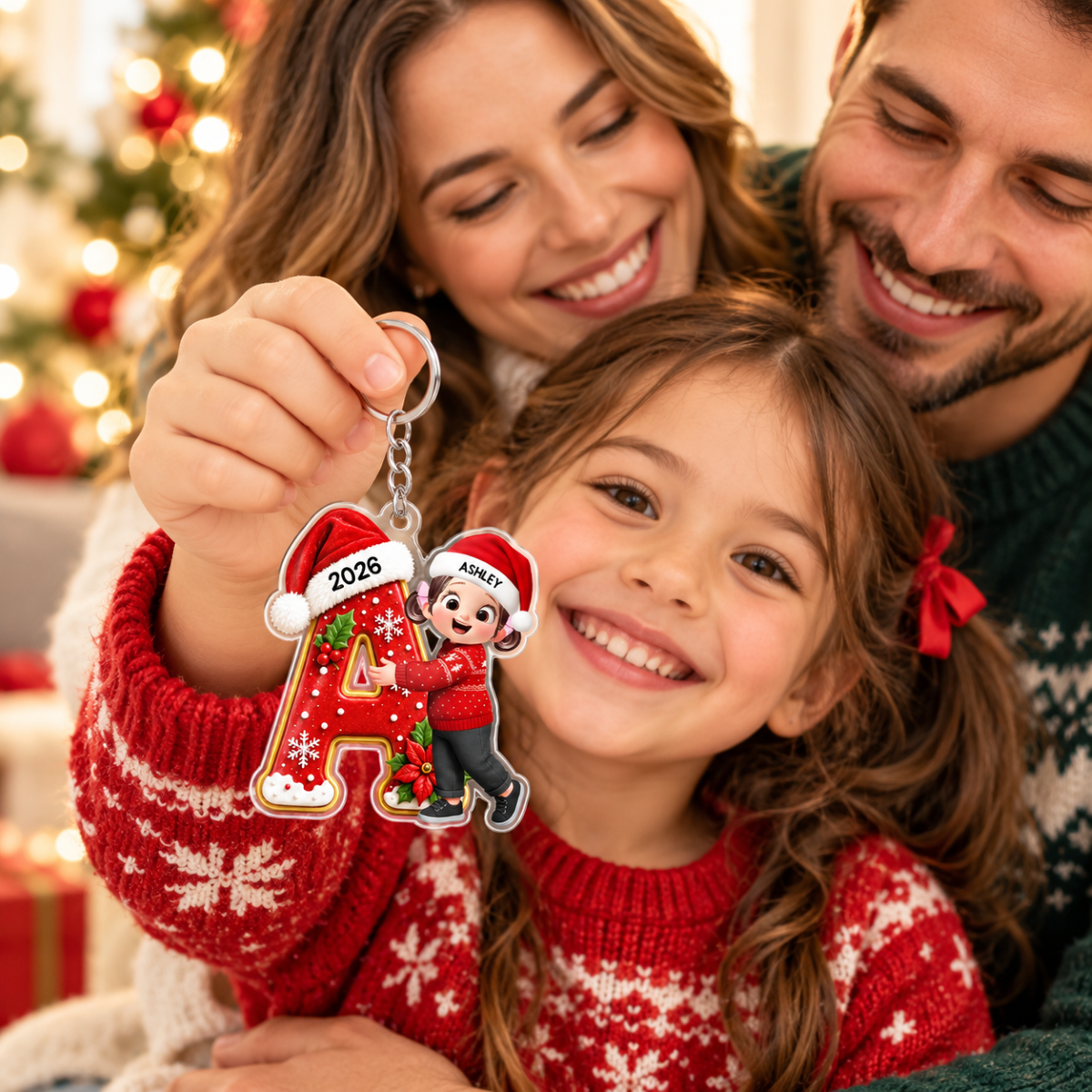 Joyful Christmas Letter Hug - Personalized Acrylic Keychain - Gift For Boys, Girls, Grandkids