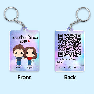 Chibi Couple Square Face Together Since Favorite Song QR Code Personalized Acrylic Keychain