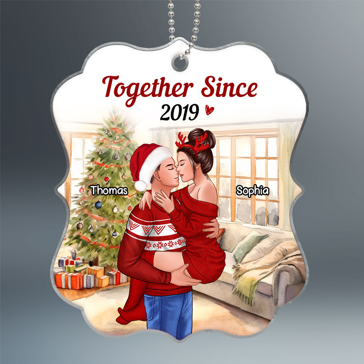 Couple Man Holding Woman Kissing Christmas Personalized Acrylic Ornament