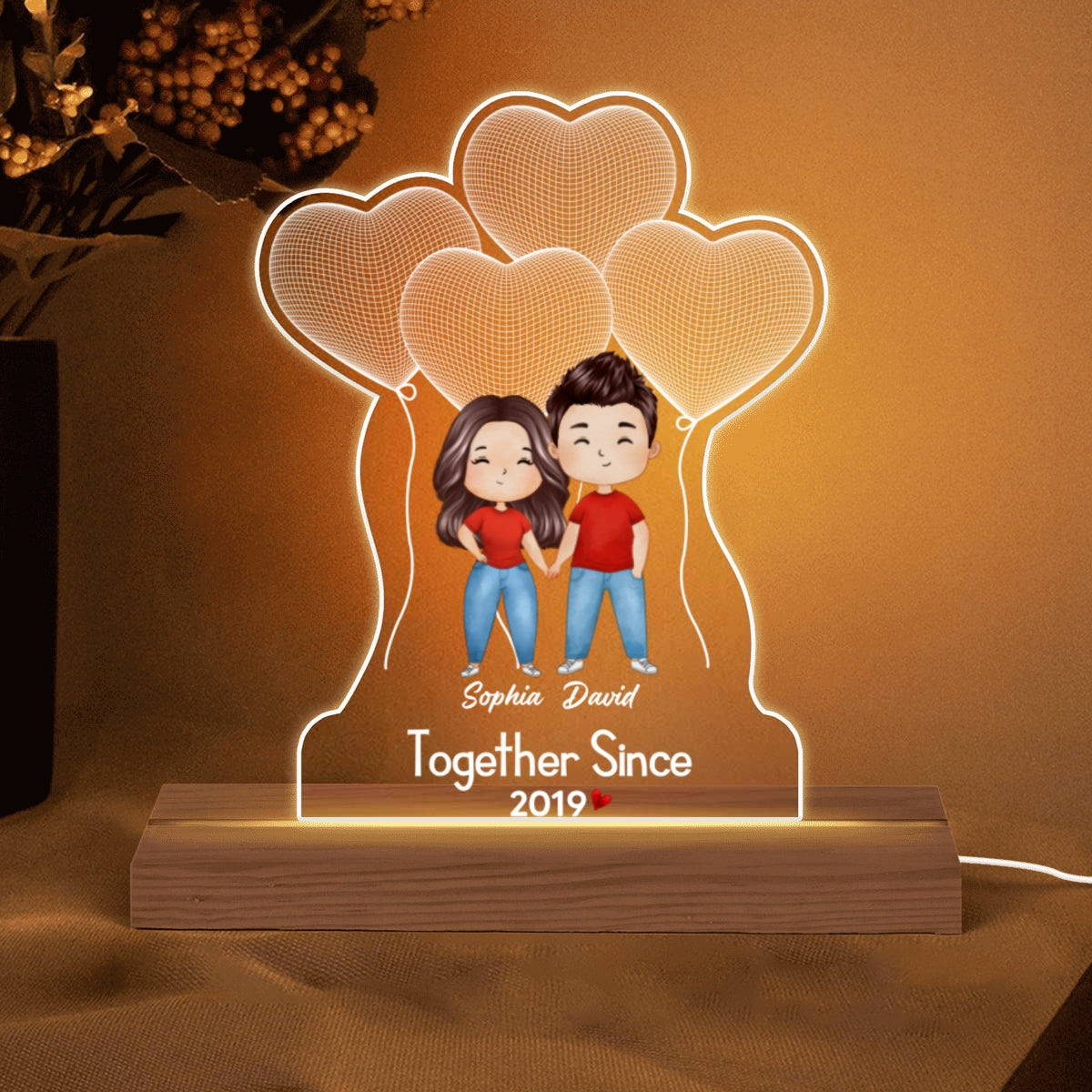 Watercolor Couple Balloon Personalized Custom Shape LED Night Light LED Lamp