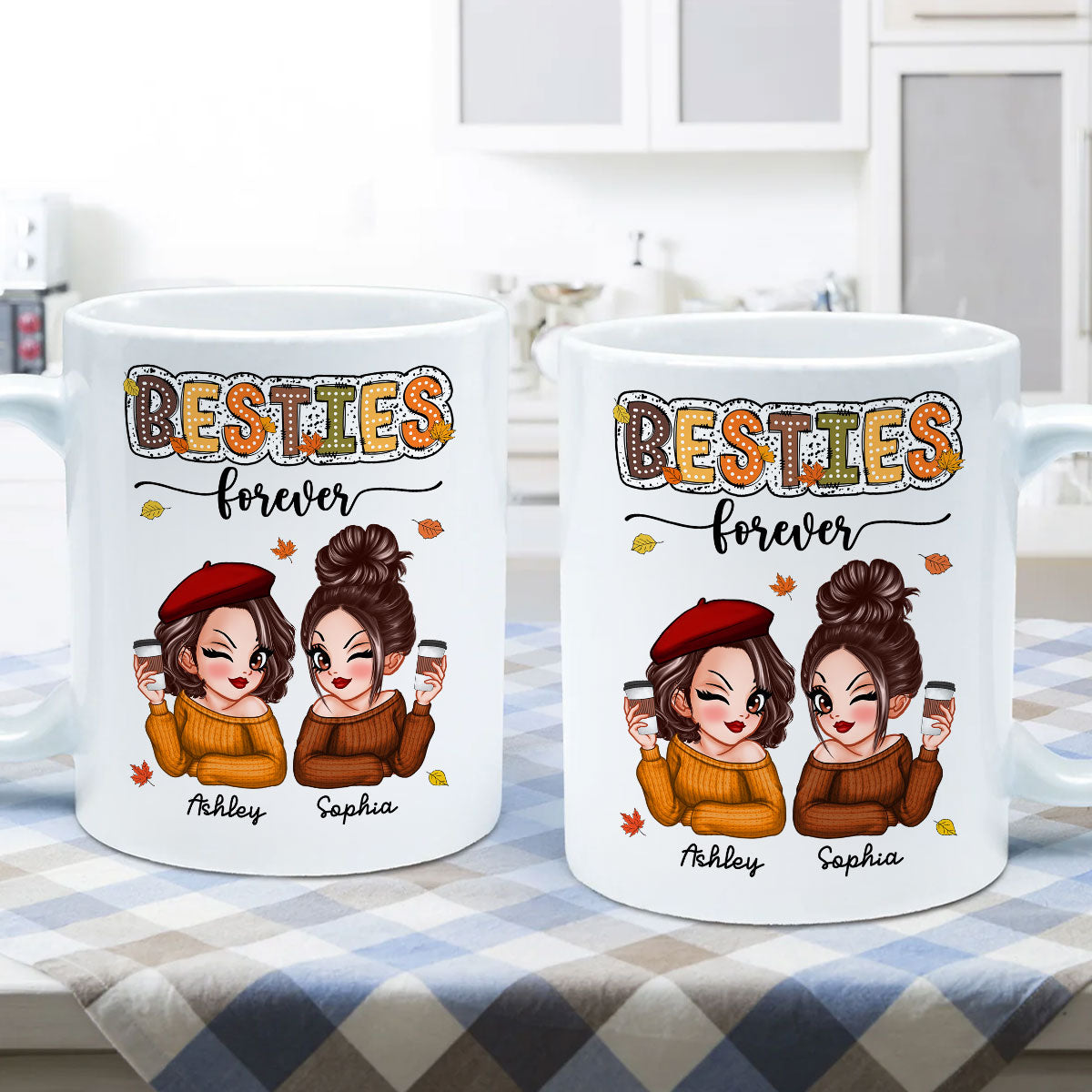 Pretty Besties Sisters Fall Season Pattern Personalized Mug