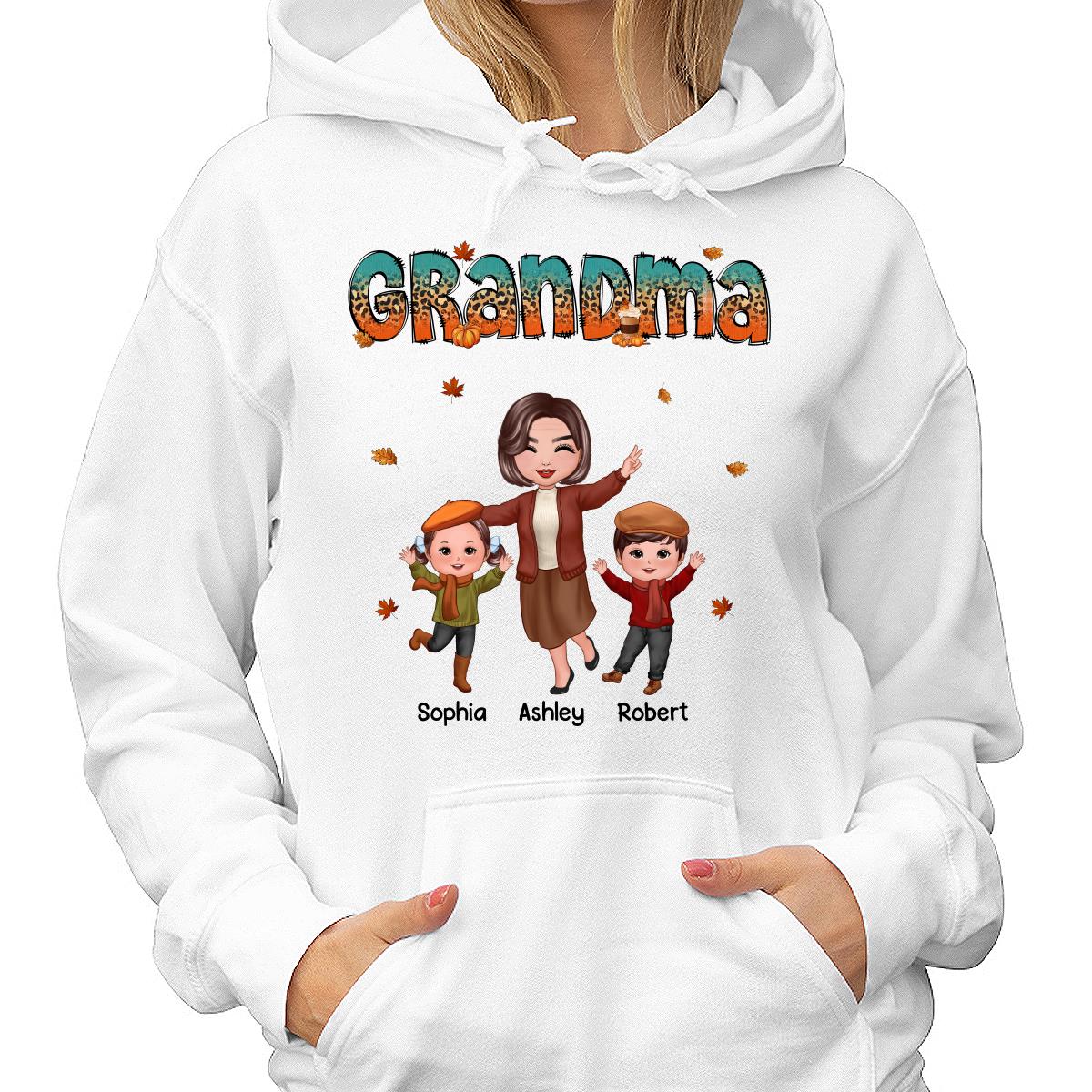 Teal Orange And Leopard Fall Season Happy Grandma Grandkids Personalized Shirt