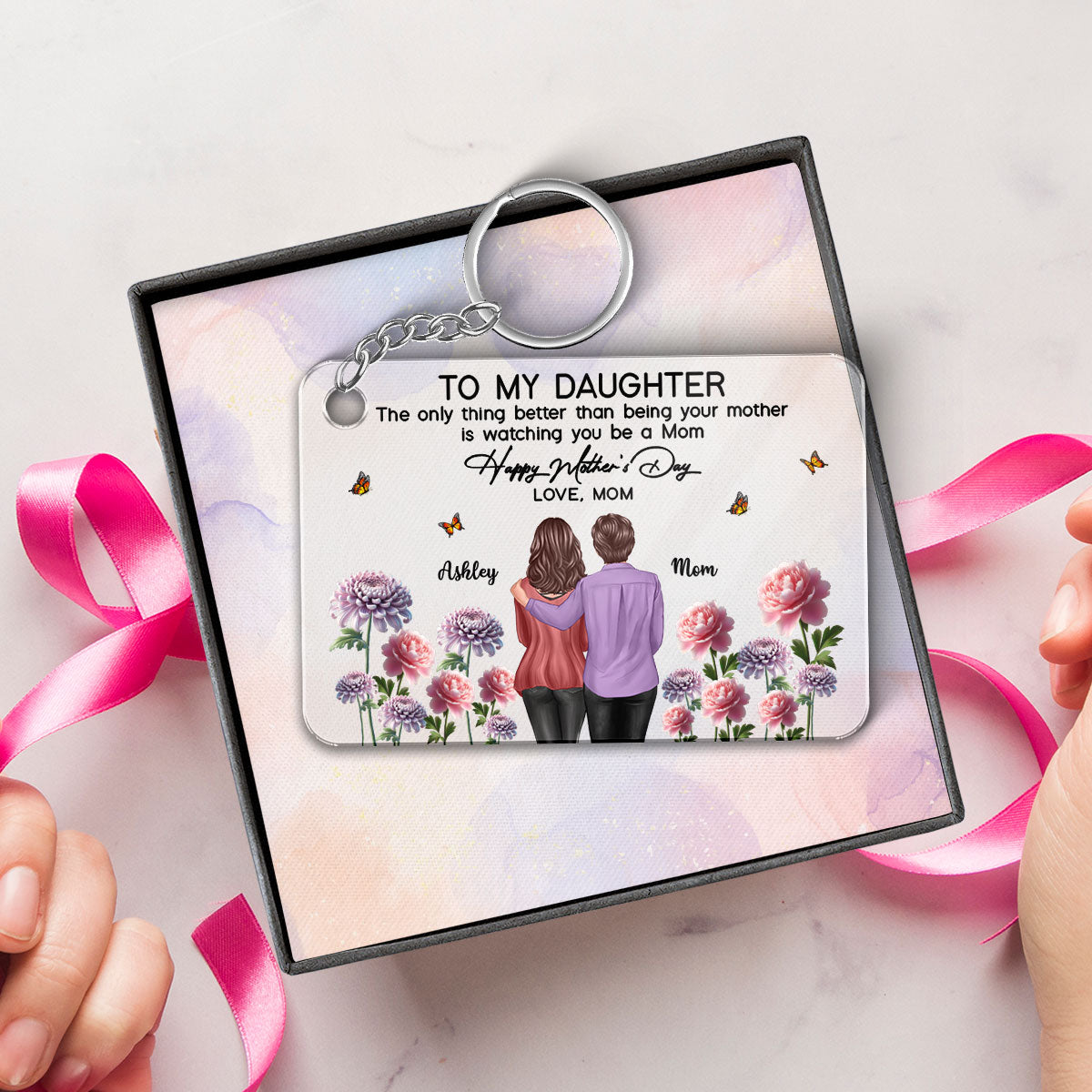To My Daughter From Mom Happy Mother's Day Birth Flower Personalized Acrylic Keychain, Gift For Daughter