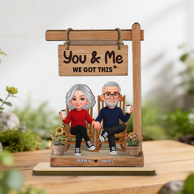 3D Effect Old Couple Sitting Together - Personalized 2-Layered Wooden Plaque - Anniversary, Valentine's Day Gift For Him, Gift For Her