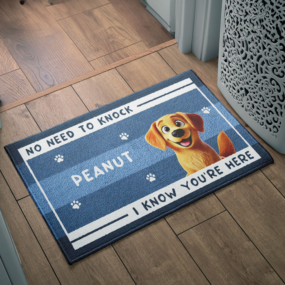 No Need to Knock We Know You're Here Funny Cute Dog Personalized Doormat, Housewarming Gift, Custom Mat