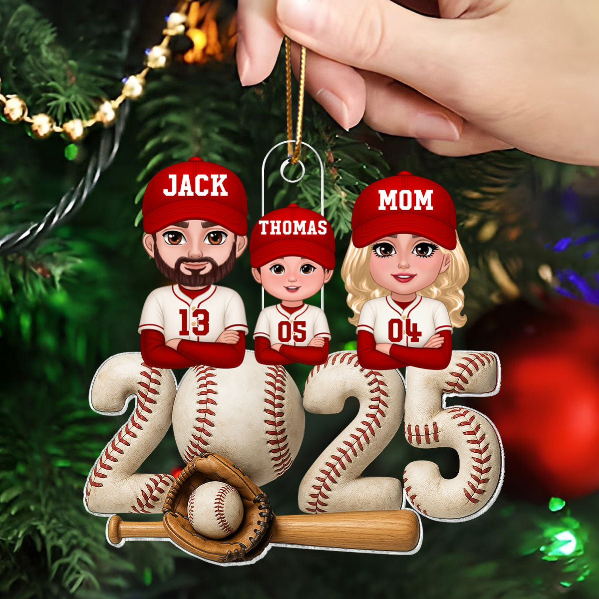 3D Effect Christmas Baseball Family Together We're A Team - Personalized Acrylic Ornament - Gift For Family
