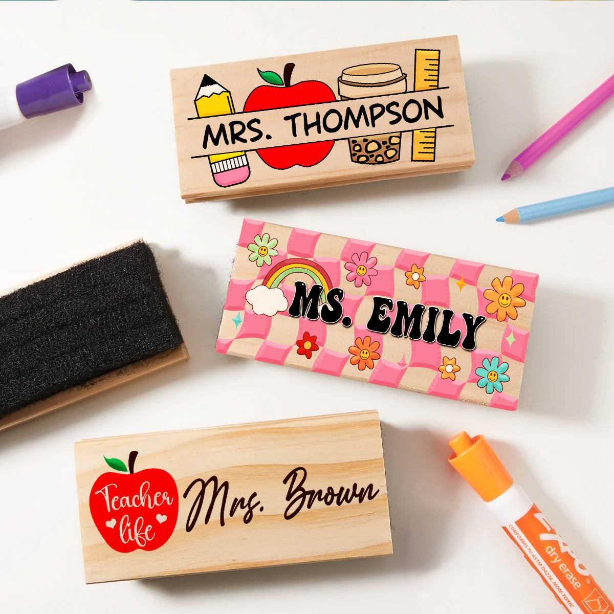 Personalized Teacher Whiteboard Eraser, Custom Teacher Appreciation Gifts, Chalkboard Eraser with Marker, Preschool Teacher Name gifts