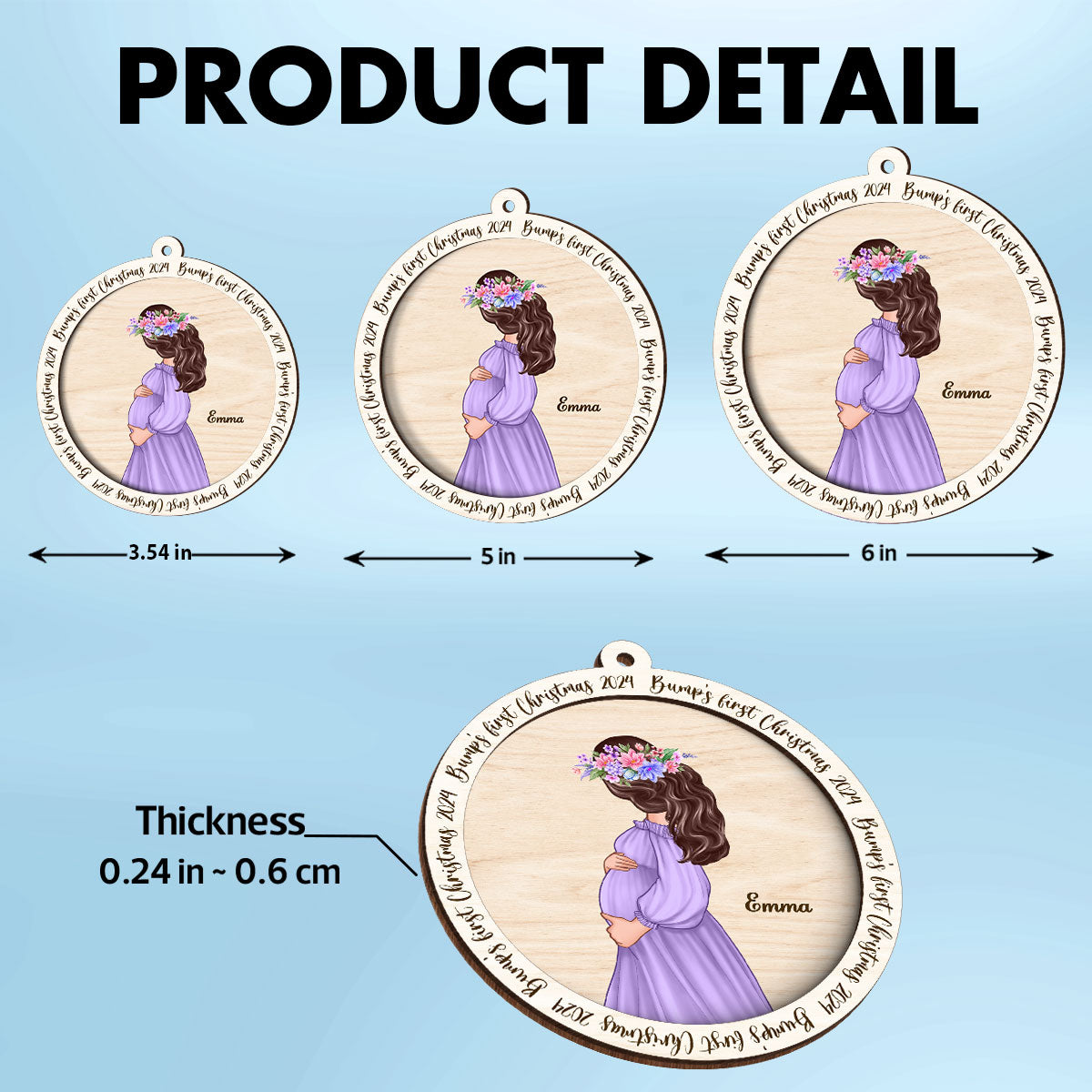 Christmas Baby Announcement, Baby Bump's First Christmas,  Pregnant Christmas 2-Layer Wooden Ornament