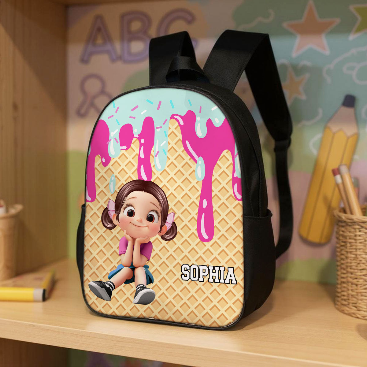 Ice Cream Drip Personalized Kid Backpack, Back to School Backpack for Kids