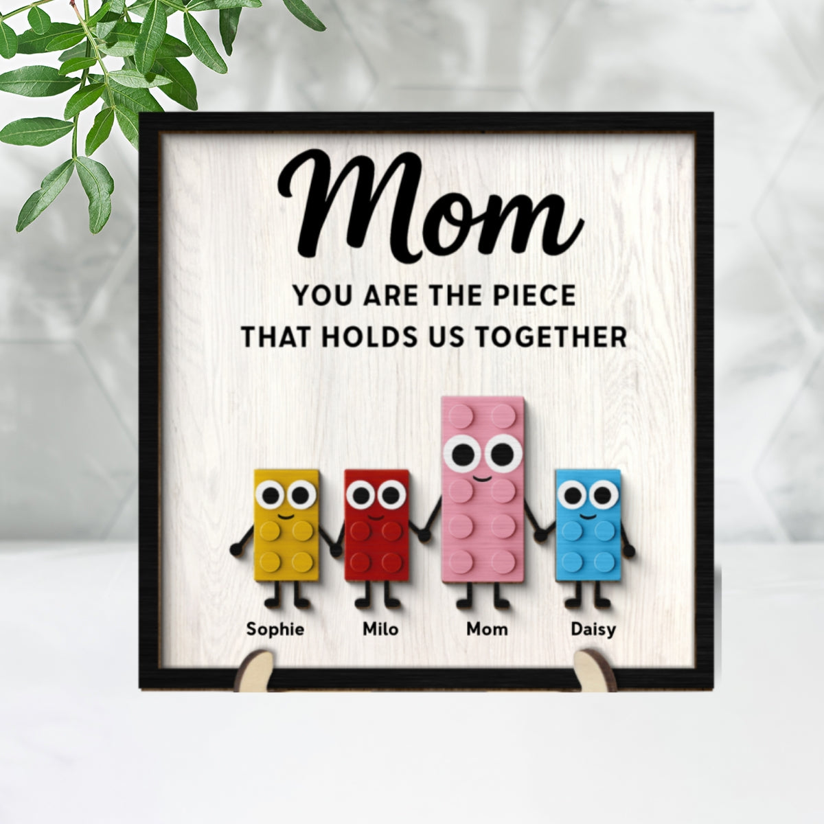 Mom And Kids Cute Puzzle Personalized 2-Layered Wooden Plaque, Gift for Mom, Gift for Wife, Gift for Grandma