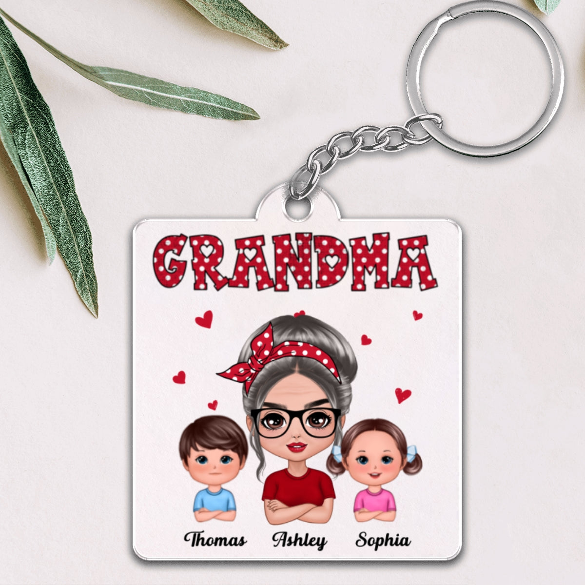 Polka Dot Pattern Grandma And Grandkids Personalized Acrylic Keychain