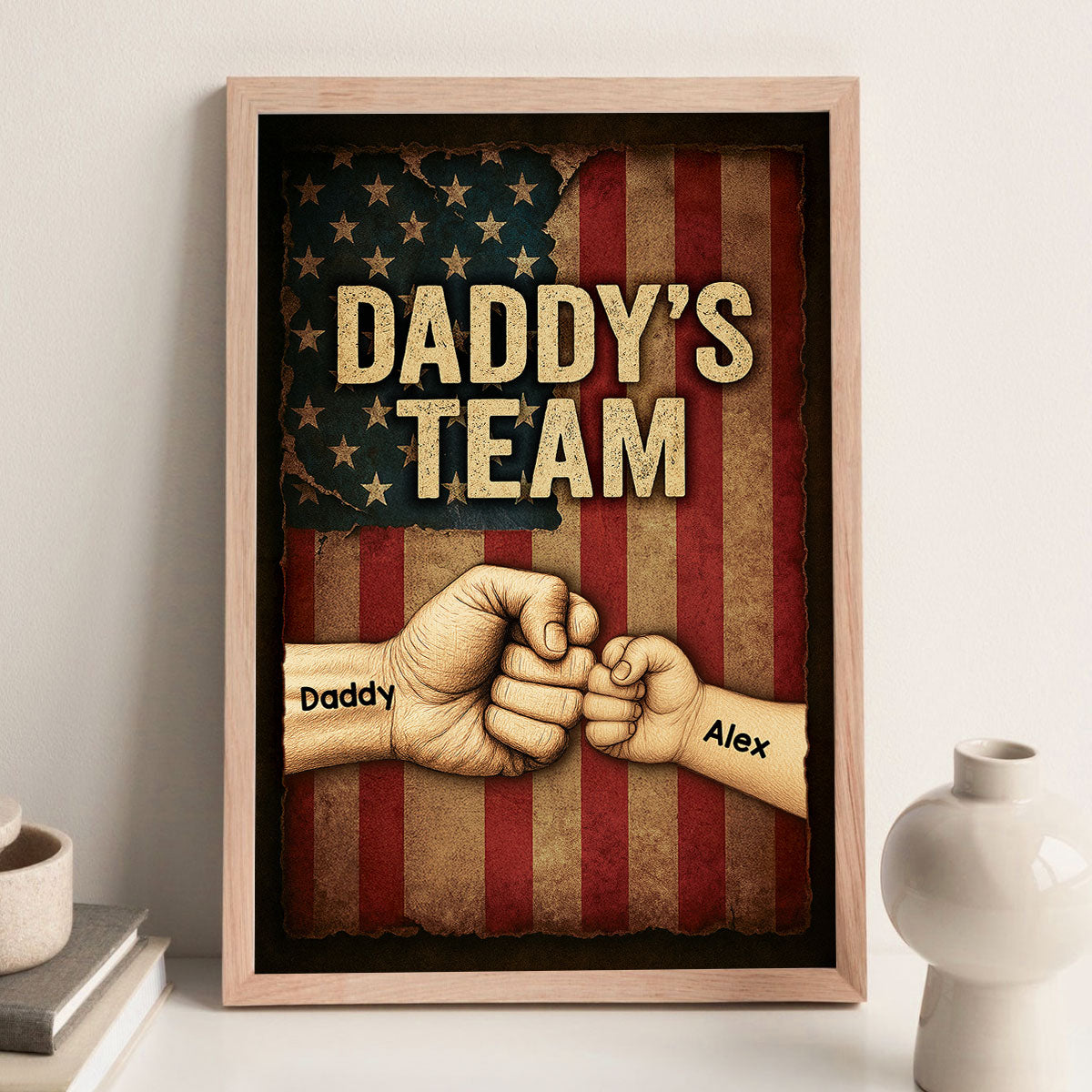 Daddy's Team Fist Bump Metal Plate Vintage Personalized Poster, Father's Day Gift for Dad