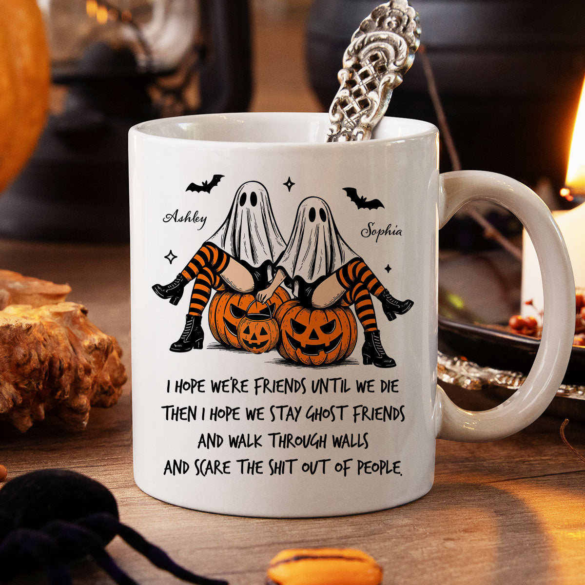 Ghost Girls We're Friends Until We Die Personalized Mug, Halloween Gift for Besties, Best Friends