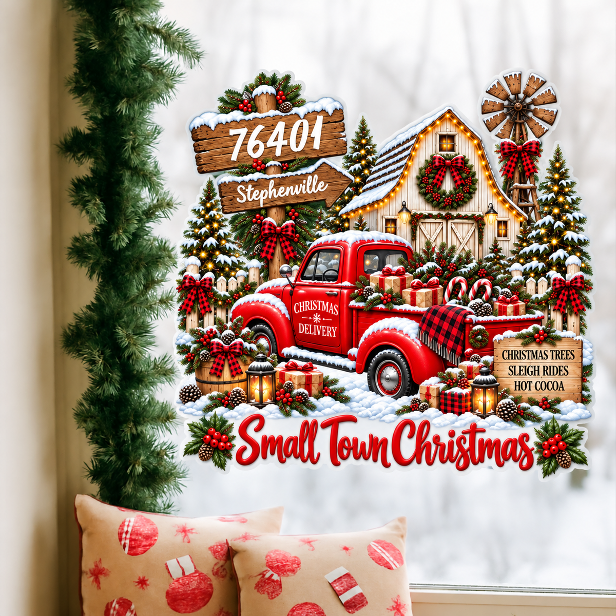 Custom Zip Code Small Town Christmas - Personalized Decal - Trendy Christmas Holiday Tee, Town Pride