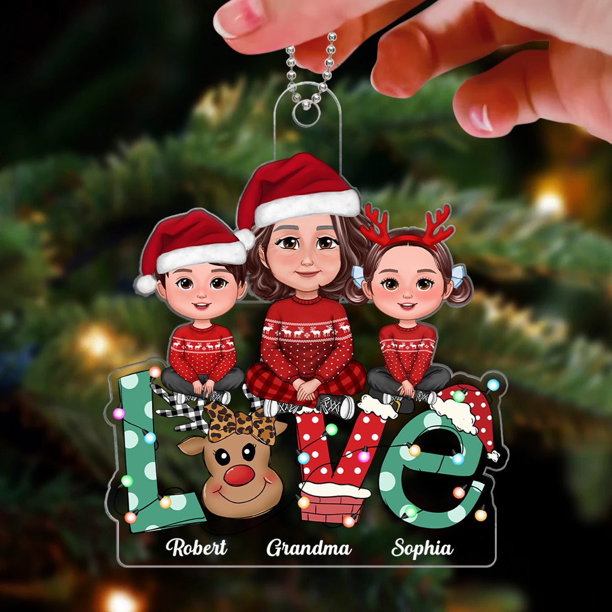 Grandma Grandkids Crossed Legs Sitting On Christmas LOVE Personalized Acrylic Ornament