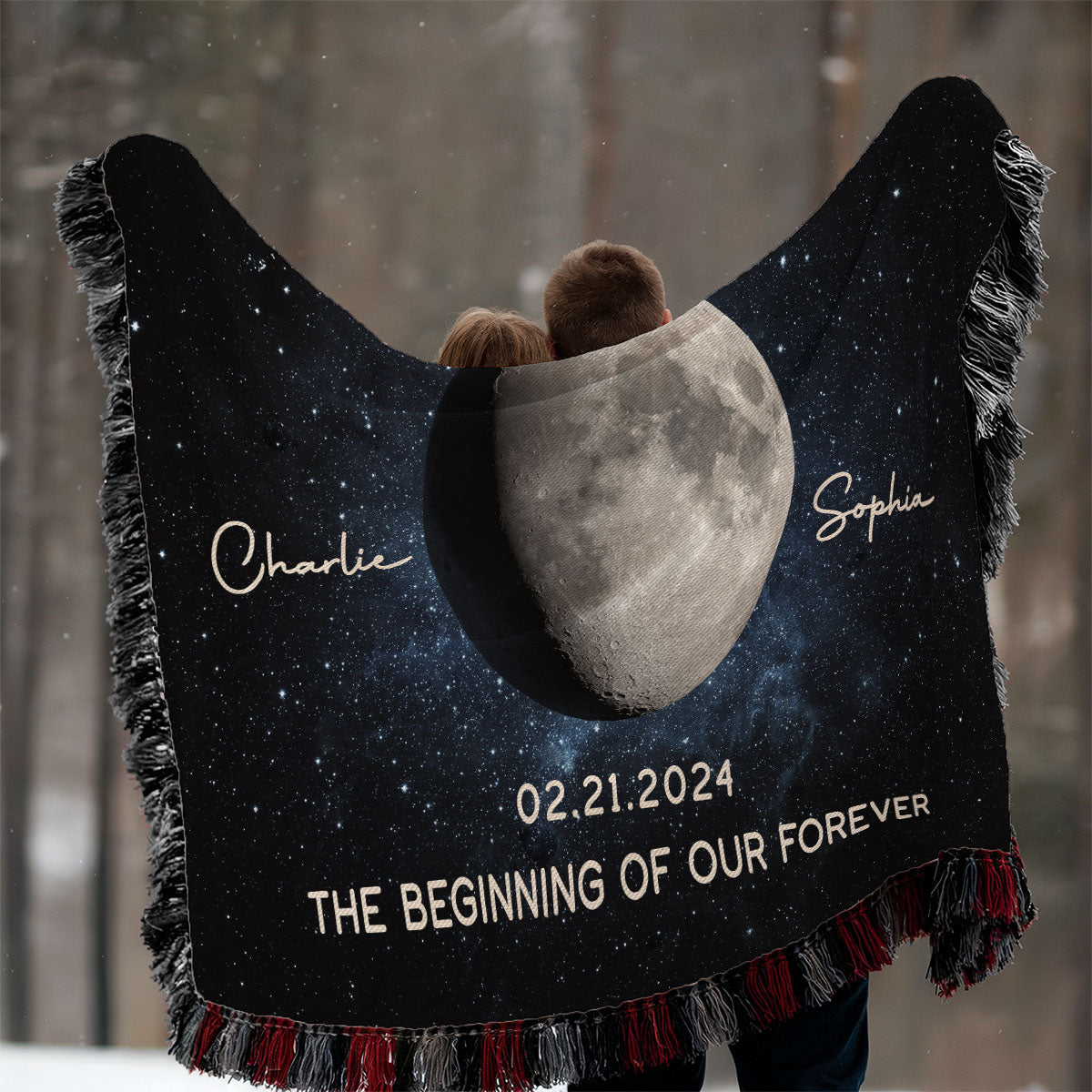 Our Moon Couple Gift Moon Phase Art Wedding Anniversary Gift For Him Gift For Her Personalized Tapestry Woven Blanket