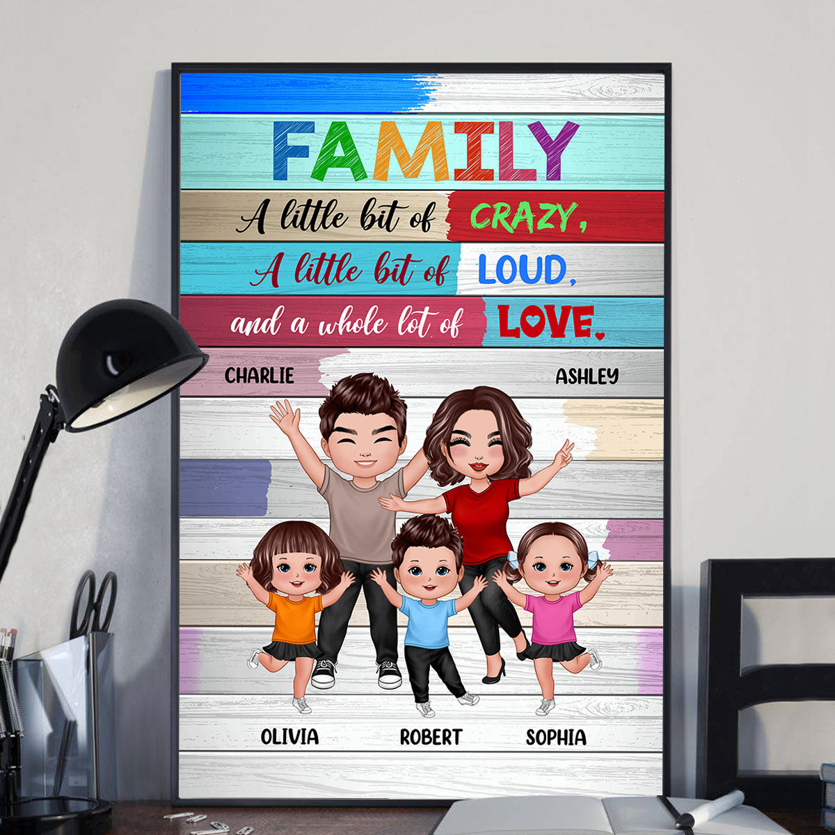 Family Whole Lot Of Love Colorful Plank Personalized Poster