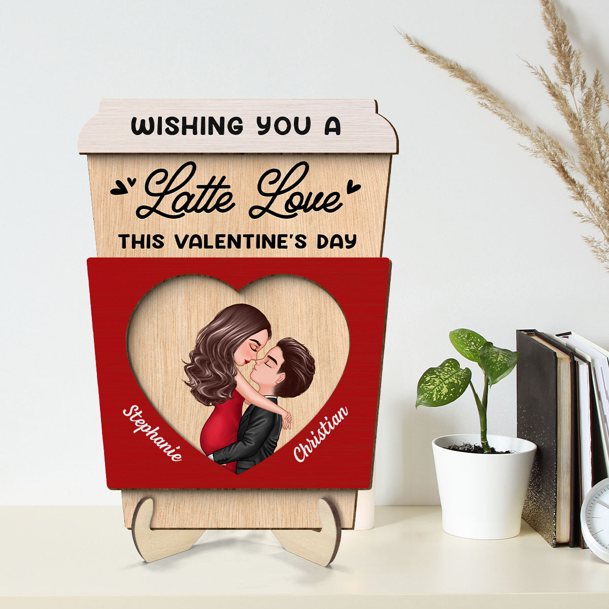 Wishing You A Latte Love  Gift For Him Gift For Her Personalized 2-layer Wooden Plaque