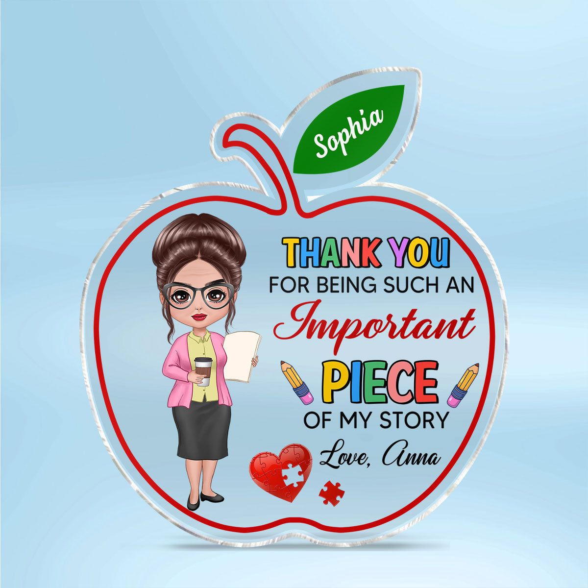 Thank You Teacher Personalized Acrylic Block Plaque, Appreciation Gift