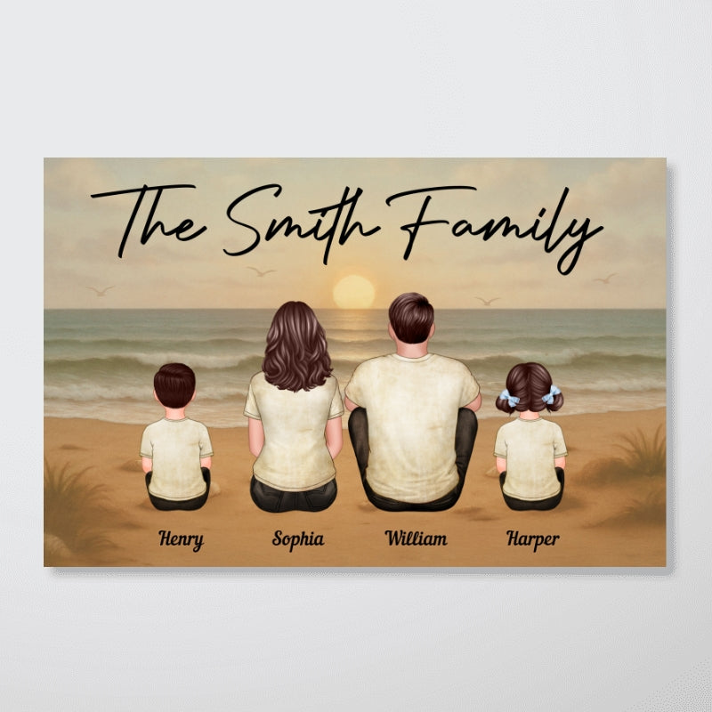 Vintage Retro Family Beach Landscape Personalized Poster| Heartfelt Father's Day Gift For Dad, Husband