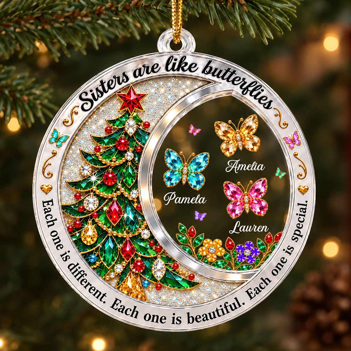 Sisters Are Like Butterflies - Personalized Acrylic Ornament - Christmas Gift for Sisters
