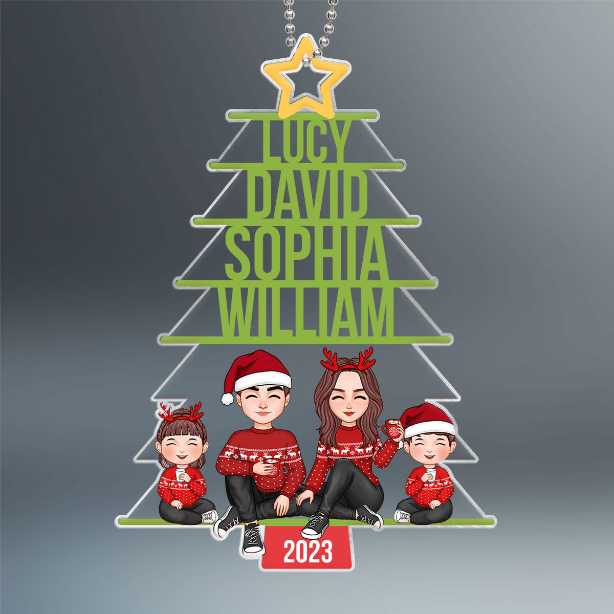Family Christmas Green Tree Personalized Acrylic Ornament