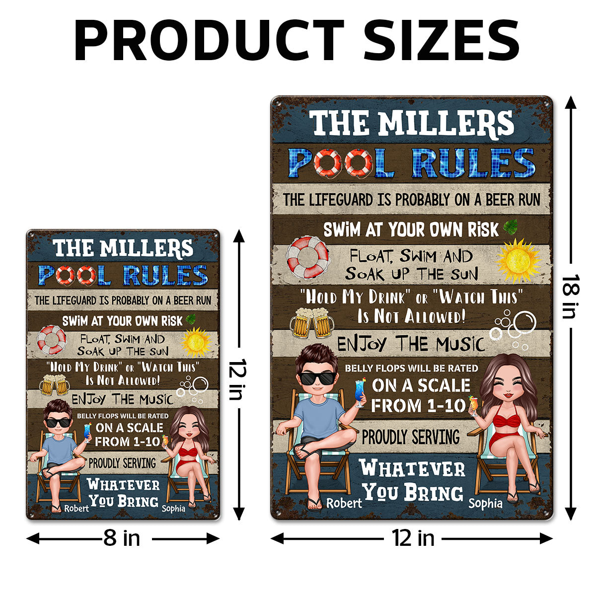 Pool Rules Summer Couple Personalized Metal Sign