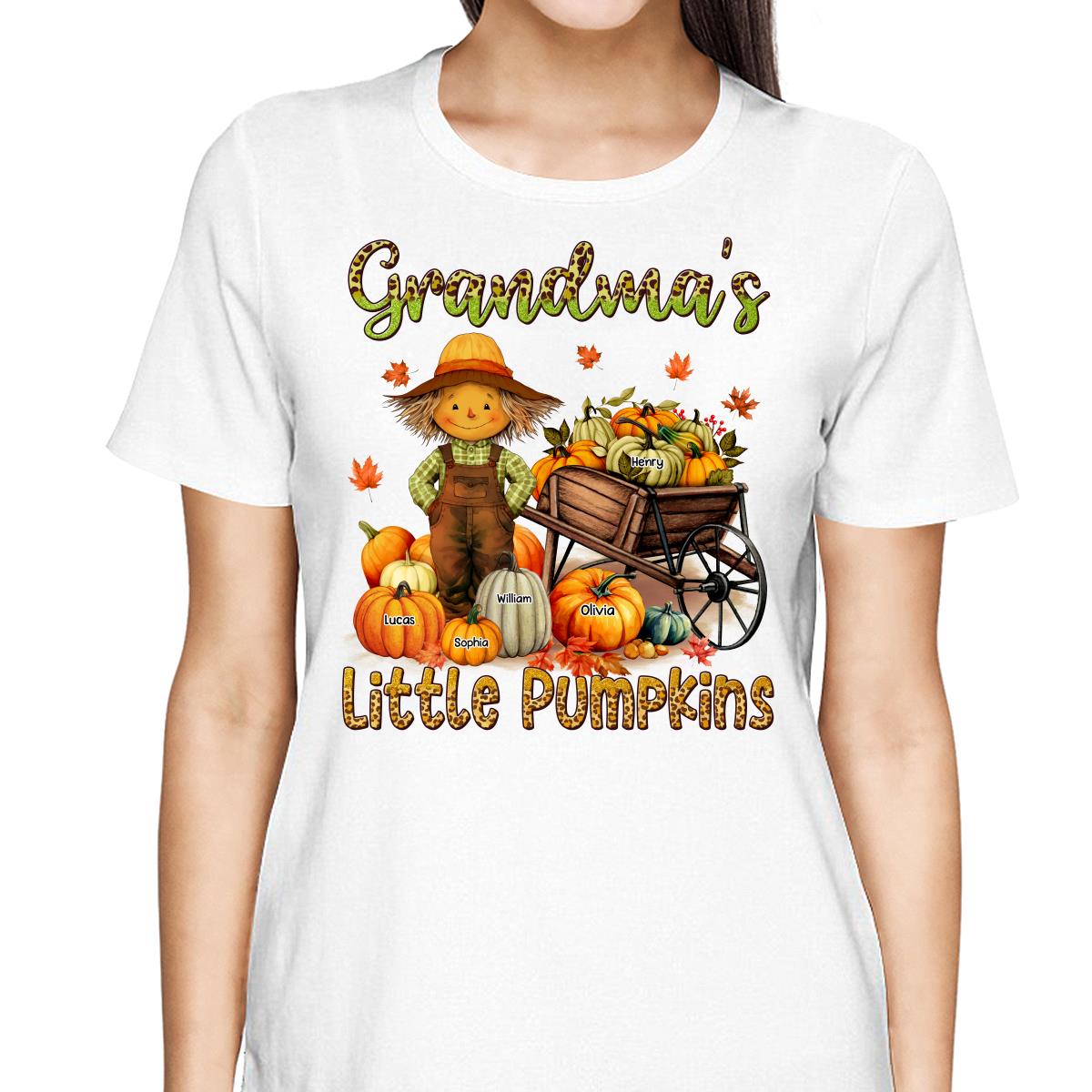 Grandma Mom Little Pumpkin Leopard Scarecrow Personalized Shirt