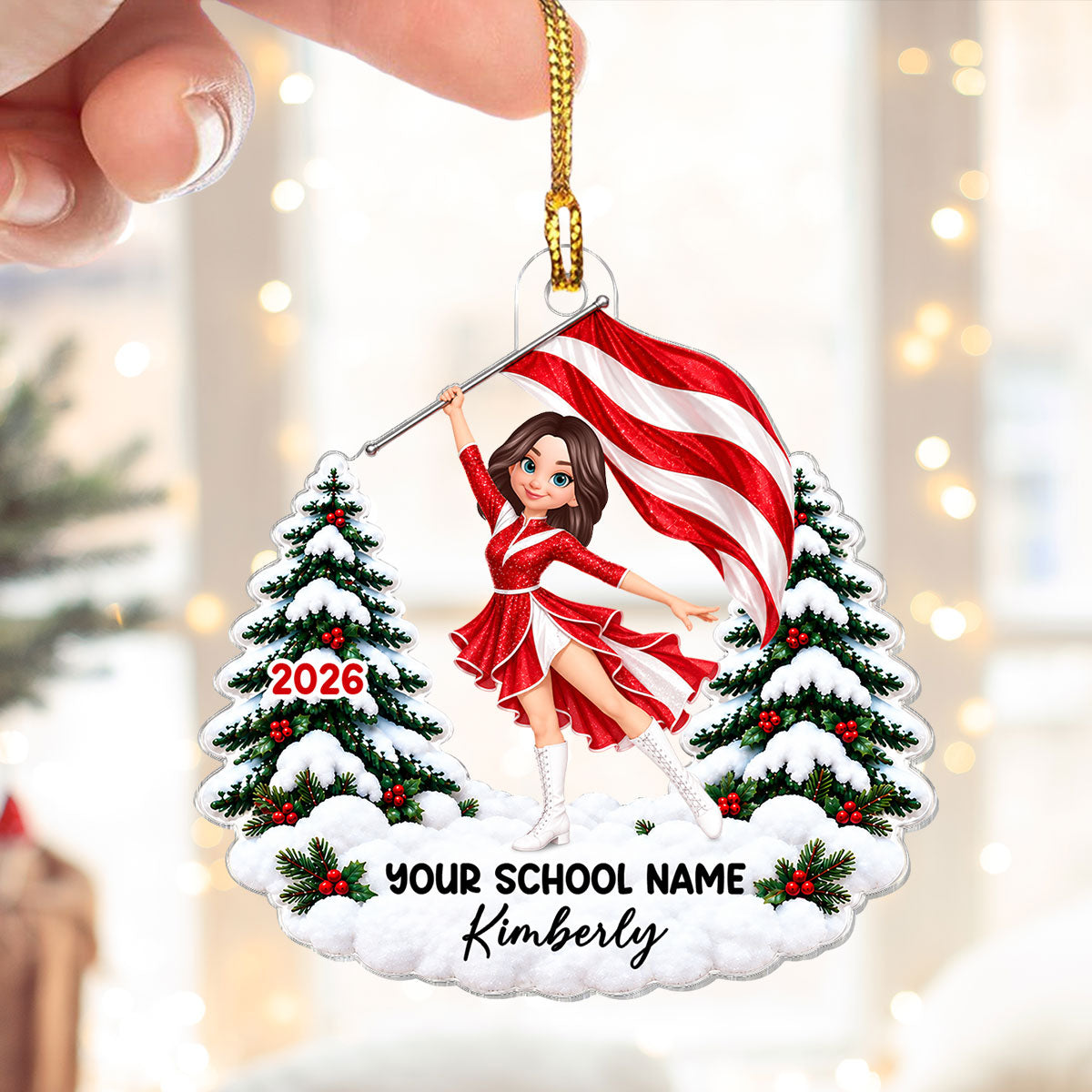 Color Guard Girl Custom Name & School Name - Personalized Acrylic Ornament - Christmas Gift For Color Guard Girls, Marching Band Members, Daughter, Granddaughter