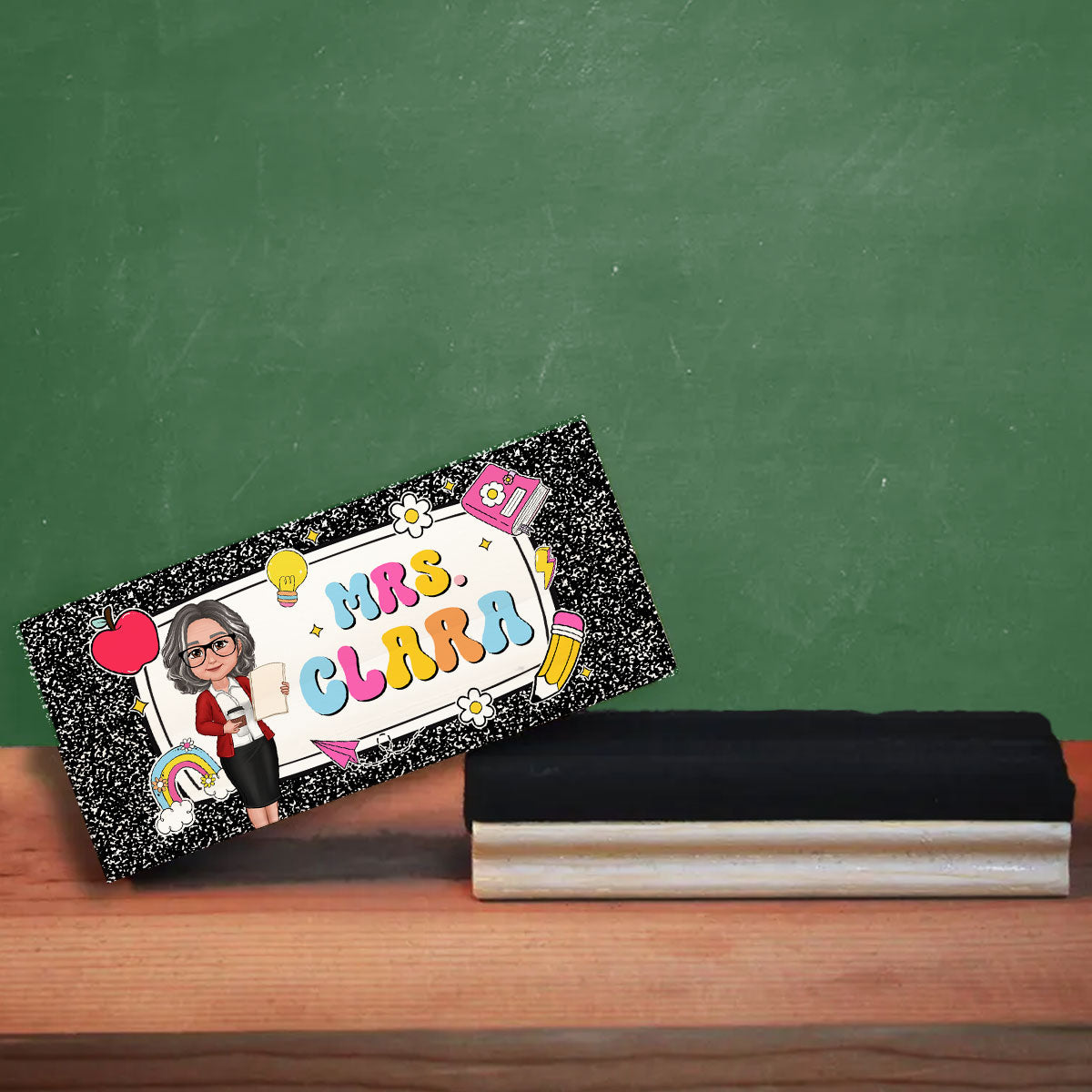 Teacher Composition Book Pattern Personalized Chalkboard/Whiteboard Eraser with Marker, Teacher Appreciation Gift, Back To School Gift