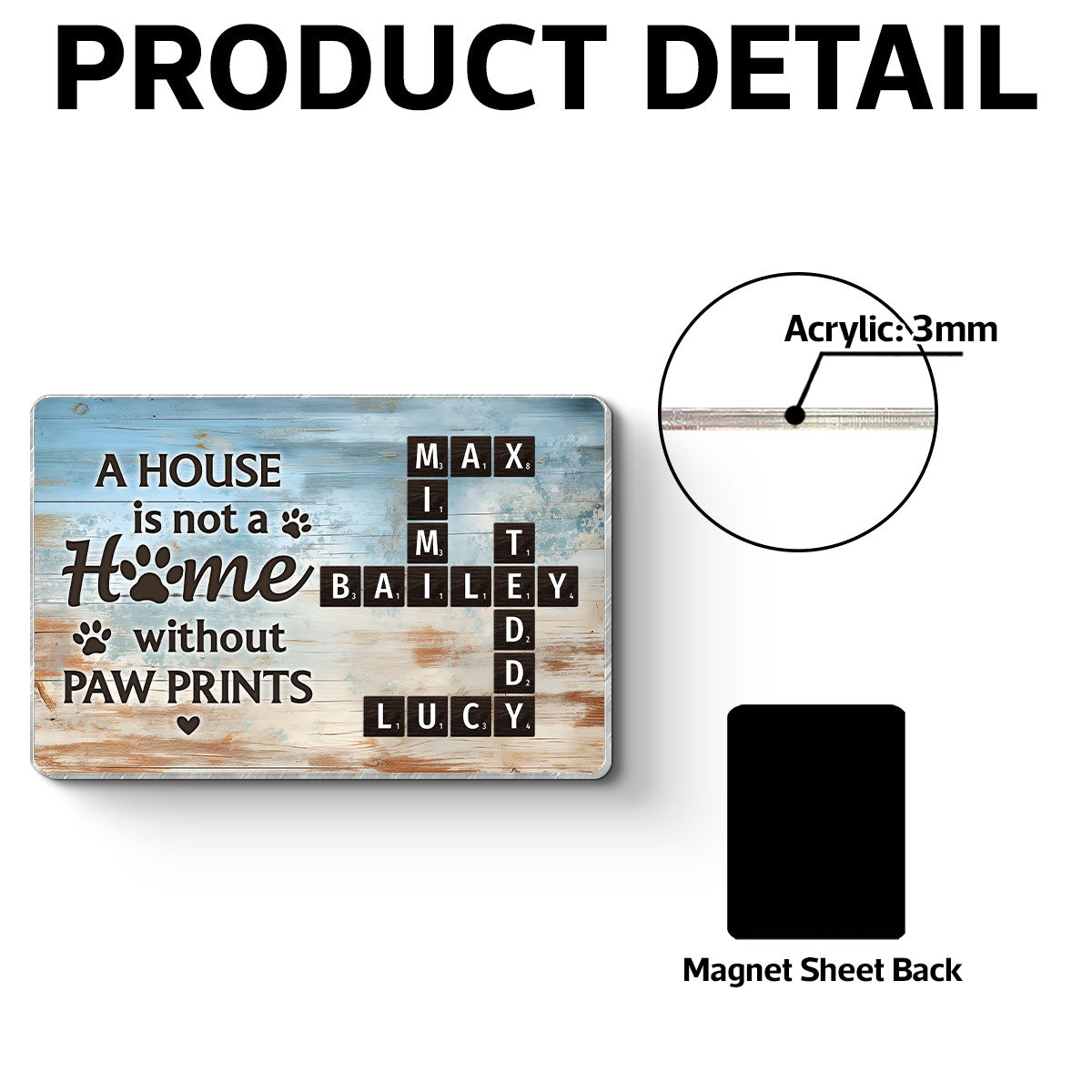 Home With Paw Prints Pet Crossword Puzzle Art Personalized Acrylic Fridge Magnet
