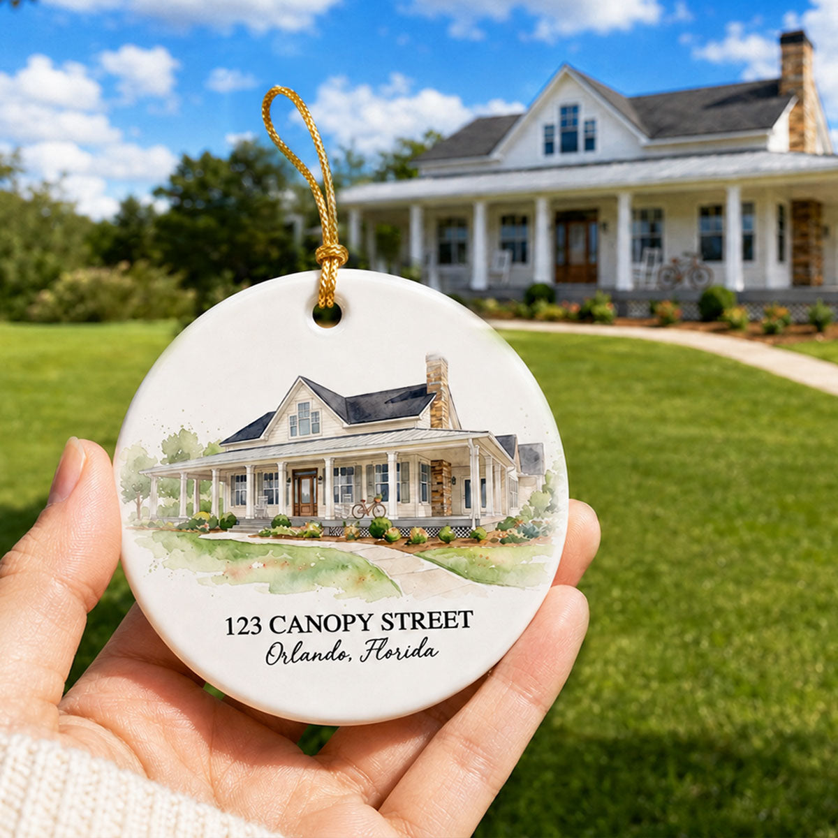 Custom Watercolor House From Photo - Personalized Ceramic Ornament - Christmas Ornament Gift, Housewarming