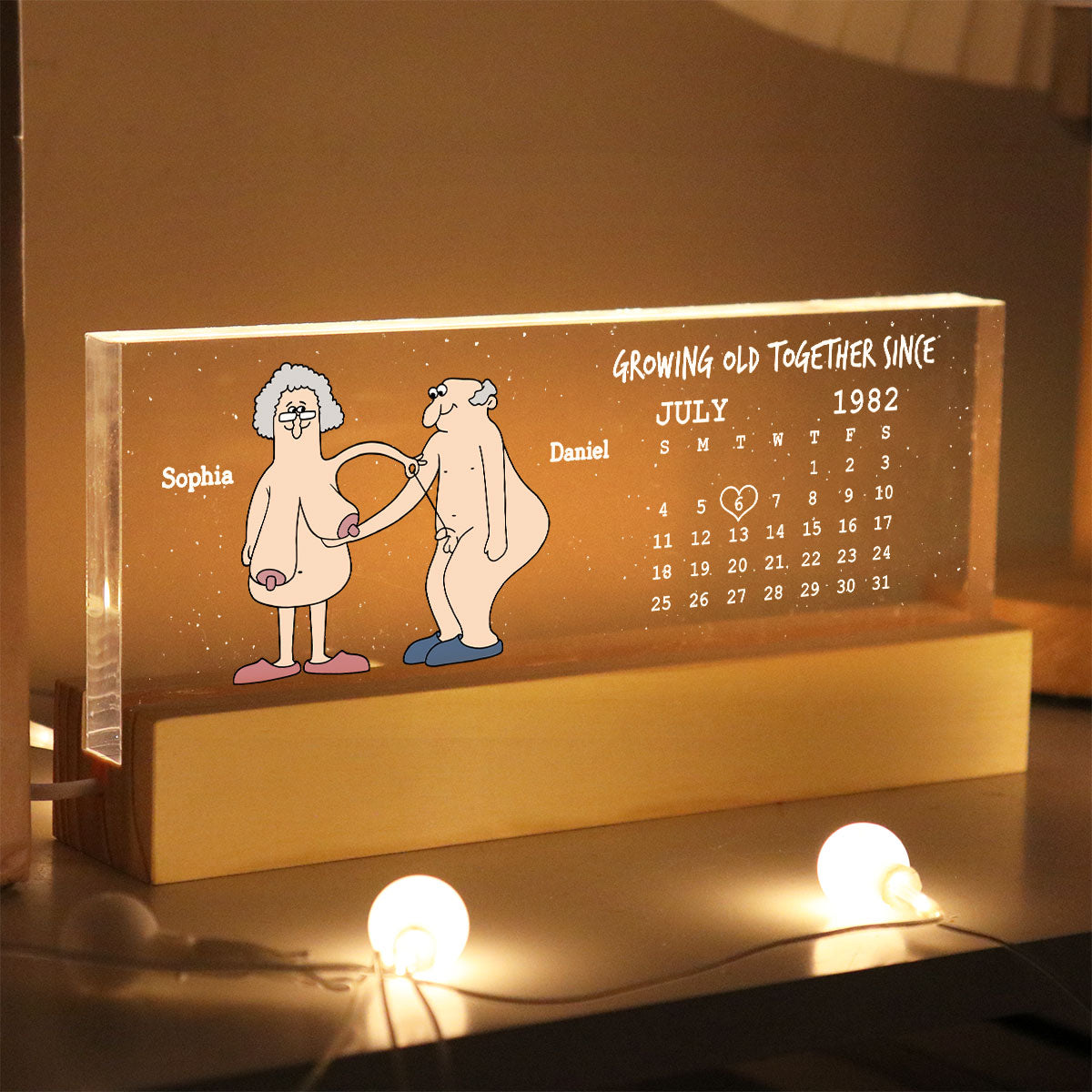 Growing Old Together Funny Old Couple Anniversary Calendar Keepsake  Gift Personalized Acrylic Block LED Night Light