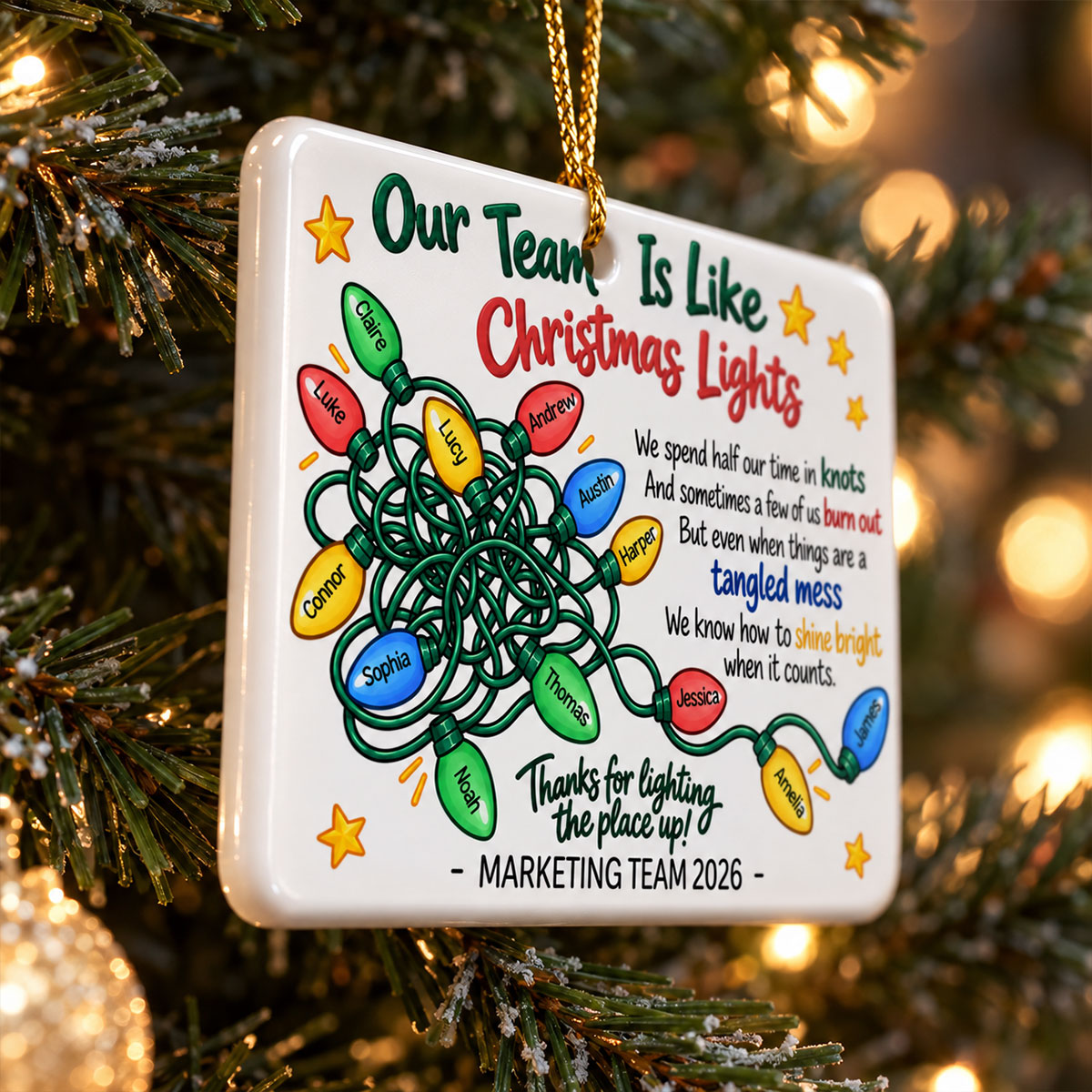 Our Team Is Like Christmas Lights - Personalized Ceramic Ornament - Coworkers, Colleagues Gift Exchange, Office Staff Appreciation Gift