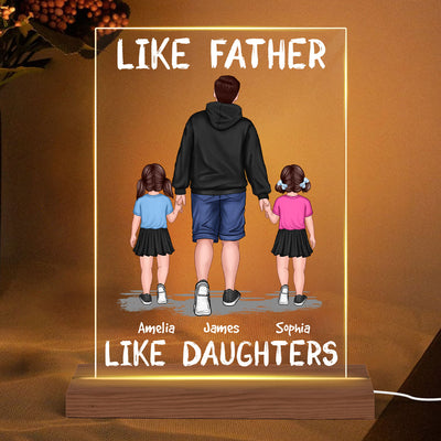 Like Father Like Son Like Daughter Dad And Kids Walking Personalized Rectangle Acrylic Plaque LED Night Light